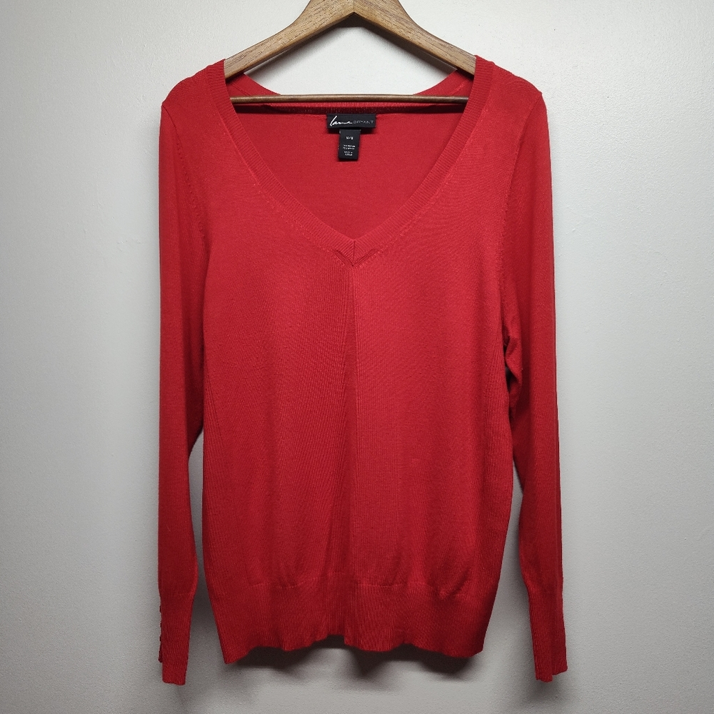 Lane Bryant Pullover Sweater Women Plus Size 14/16 Red Lightweight V-Neck Fall